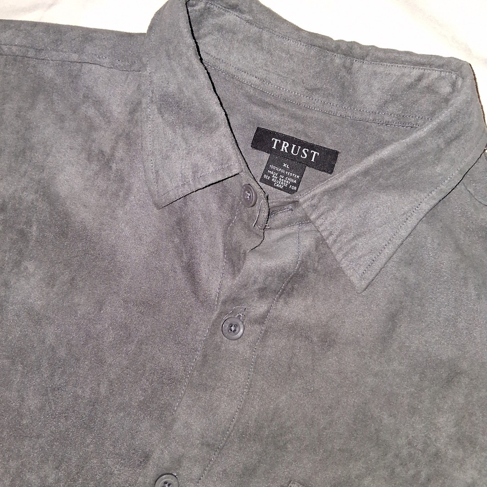 TRUST Mens XL Gray Button Down Long Sleeve Casual Shirt Top